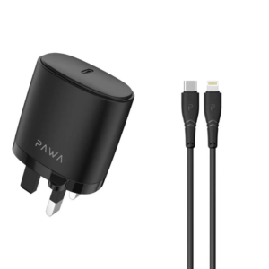 Pawa Solid Travel Charger 20W PD With Type-C to Lightning Cable – Black