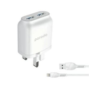 Porodo Dual Port Wall Charger With 1.2m Lightning Cable-White